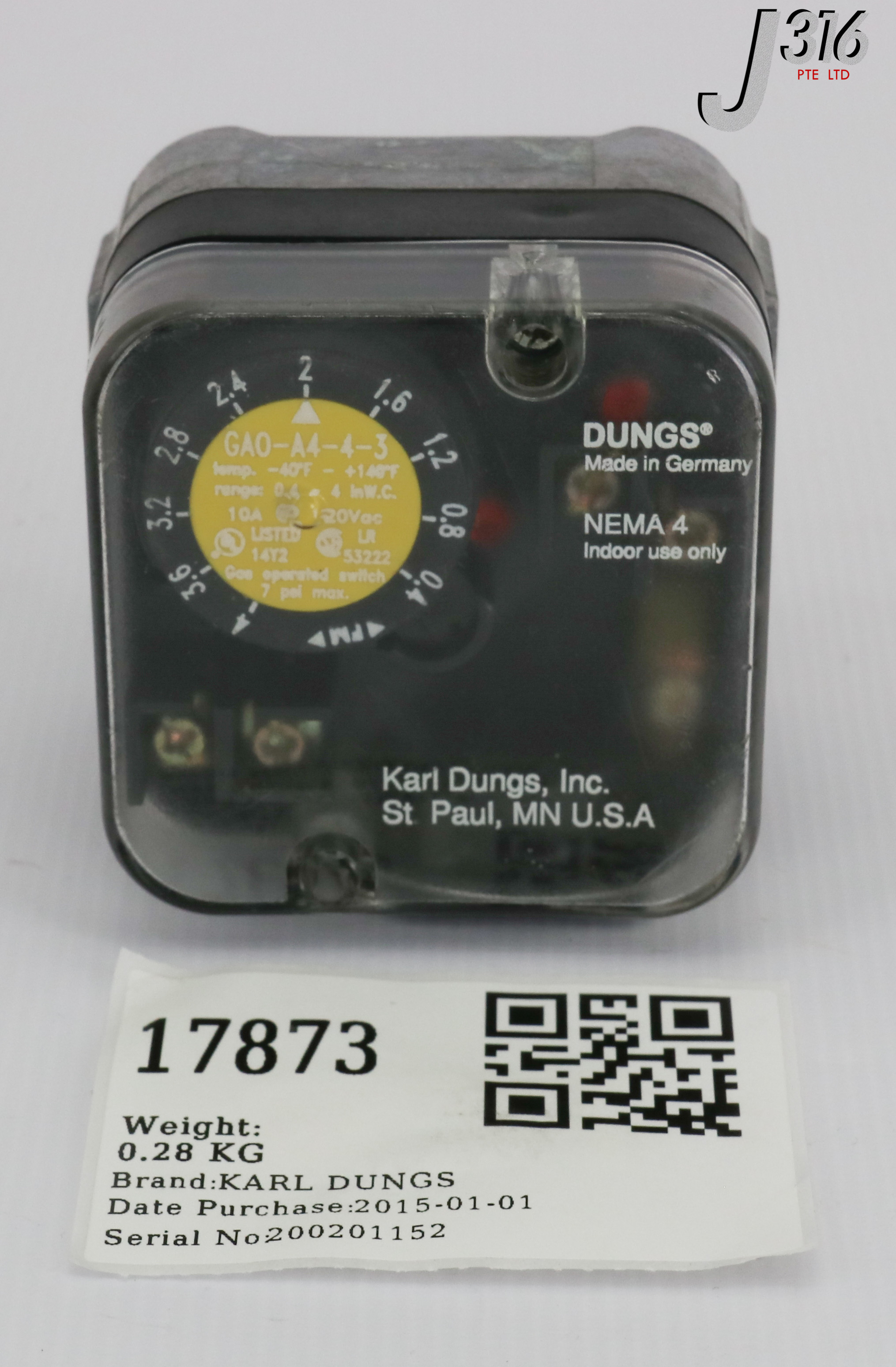 17873 KARL DUNGS PRESSURE SWITCH NEMA 4 J316Gallery